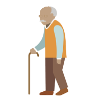 An elderly man with a walking stick